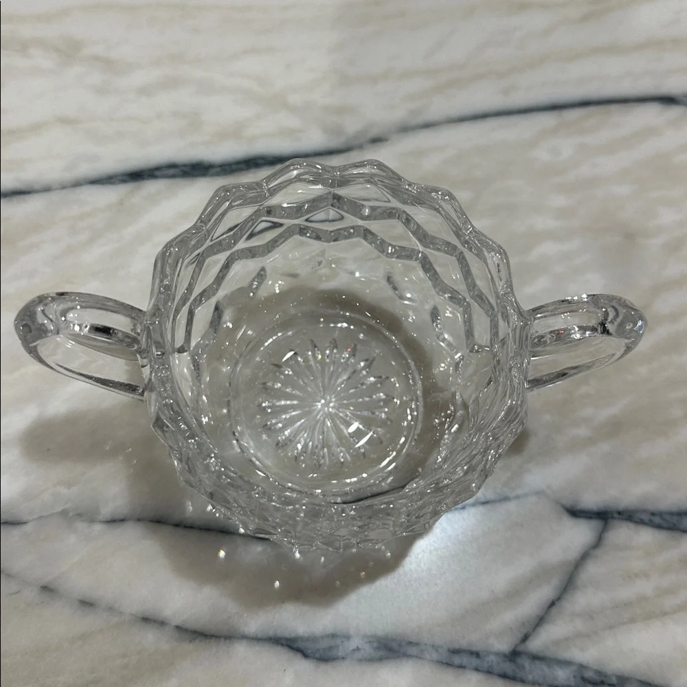 Fostoria American Cube Creamer Sugar Bowl on Tray Vintage Glass 1920-1940